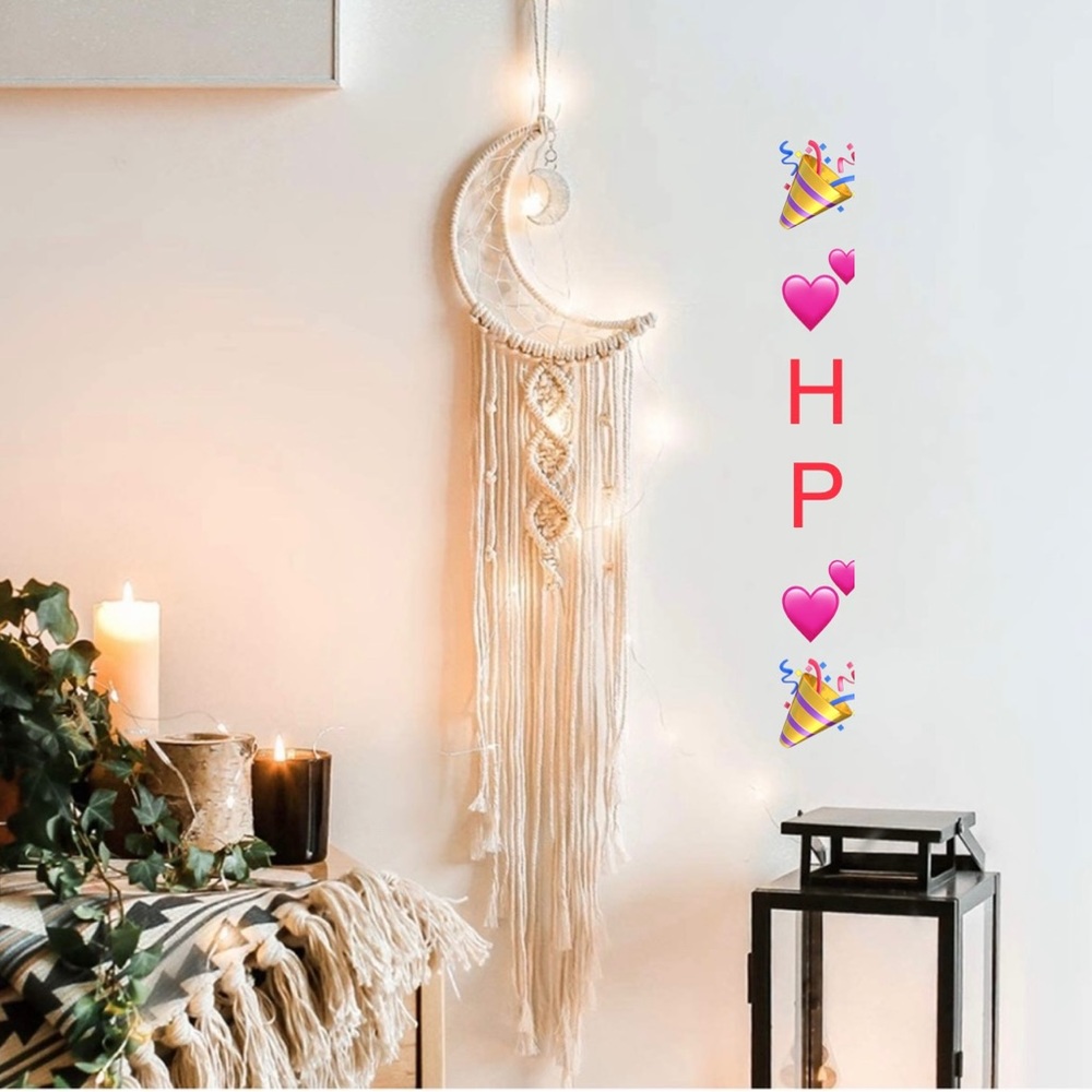 🎉HP🎉Boho Macrame Crescent Moon Design Wall Hanging Woven Cotton Dream Ca…